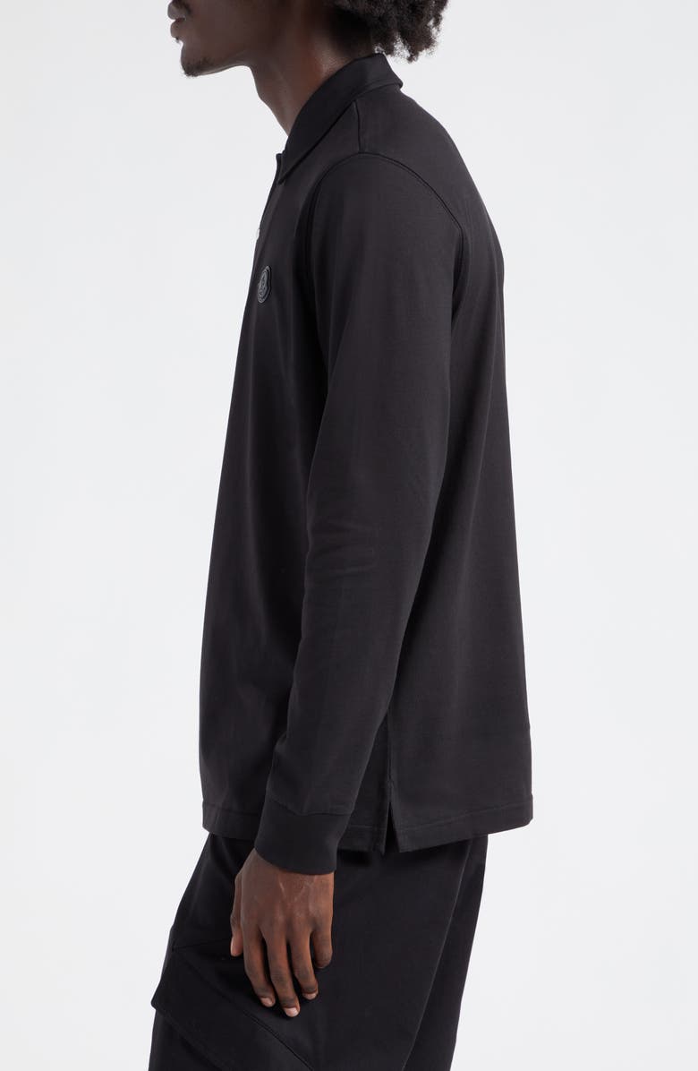 Moncler Logo Patch Long Sleeve Cotton Polo, Alternate, color,