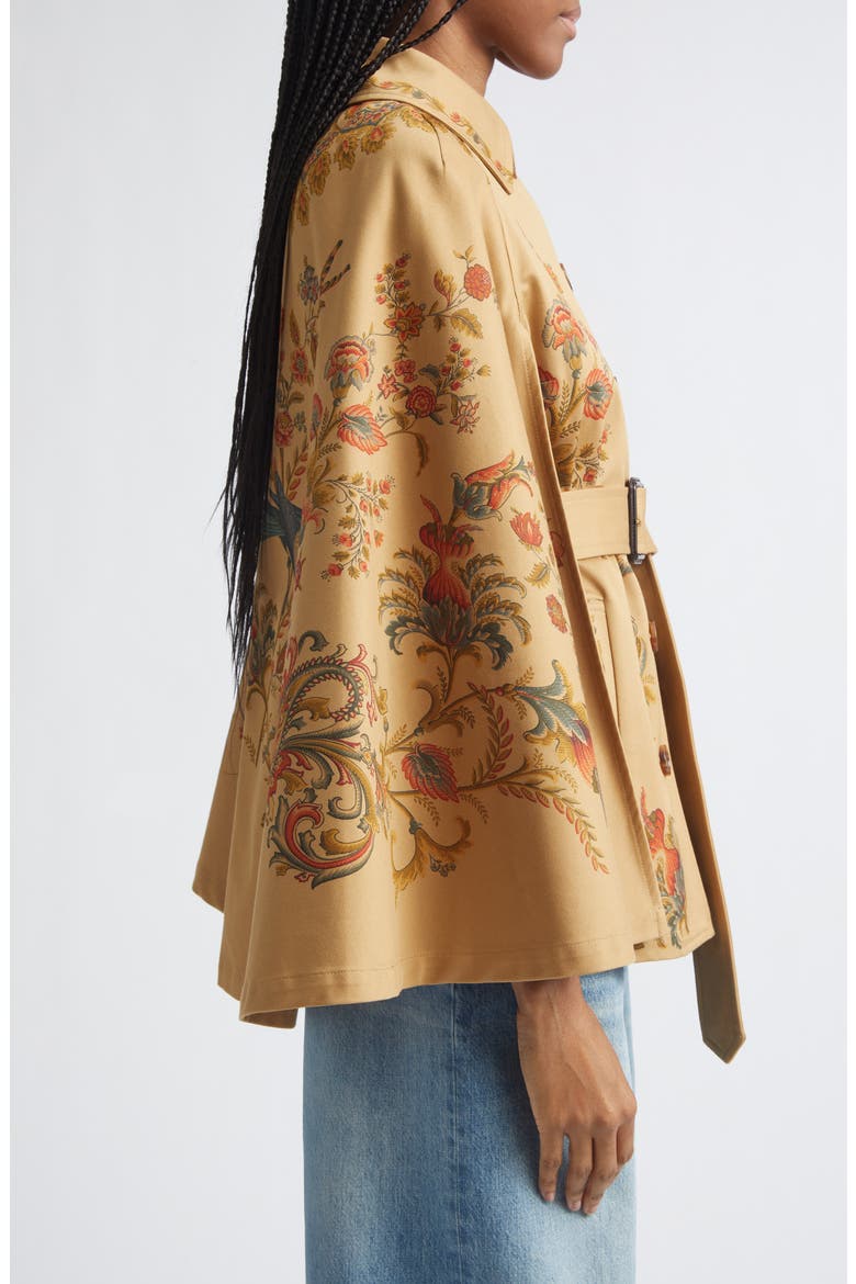 Print Cotton Belted Cape Jacket, Alternate, color, BEIGE