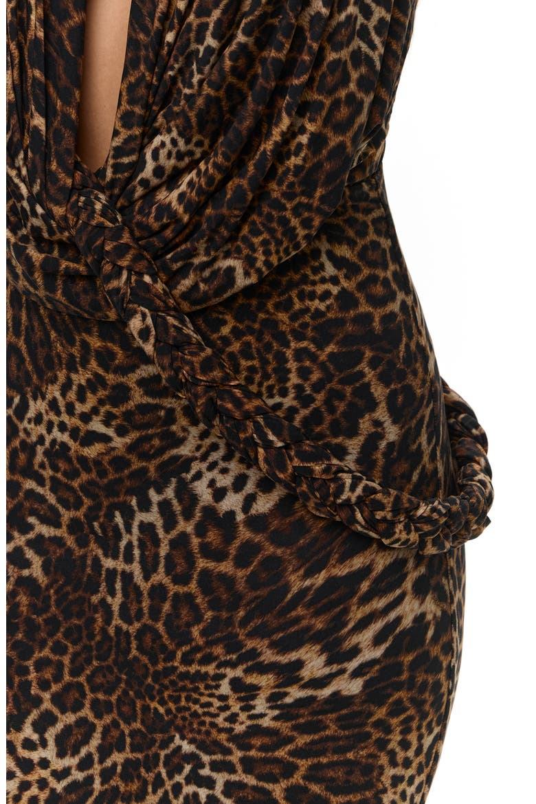 Deep Plunge Draped Leopard Print Maxi Dress, Alternate, color, SPOTTED LEOPARD