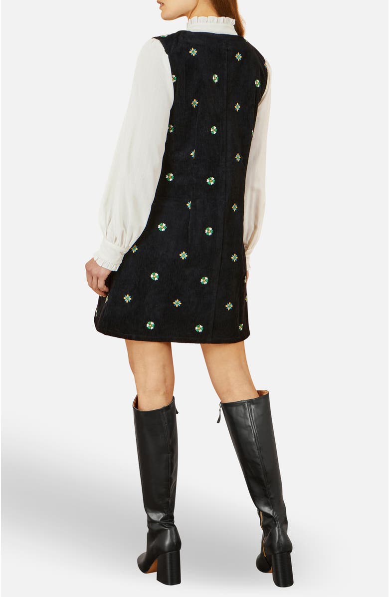 Yumi Embroidered Button Up Pinafore Dress, Alternate, color, Black