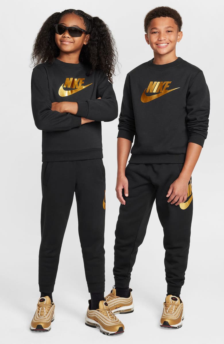 Nike Kids' Sportswear Club Fleece Sweatshirt, Alternate, color, Black/ Metallic Gold