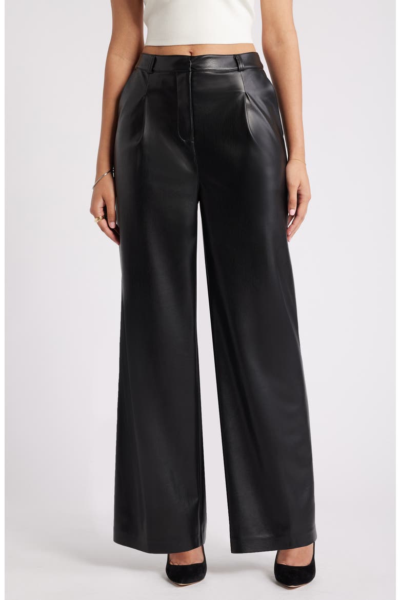 Faux Leather Wide Leg Pants, Main, color, BLACK