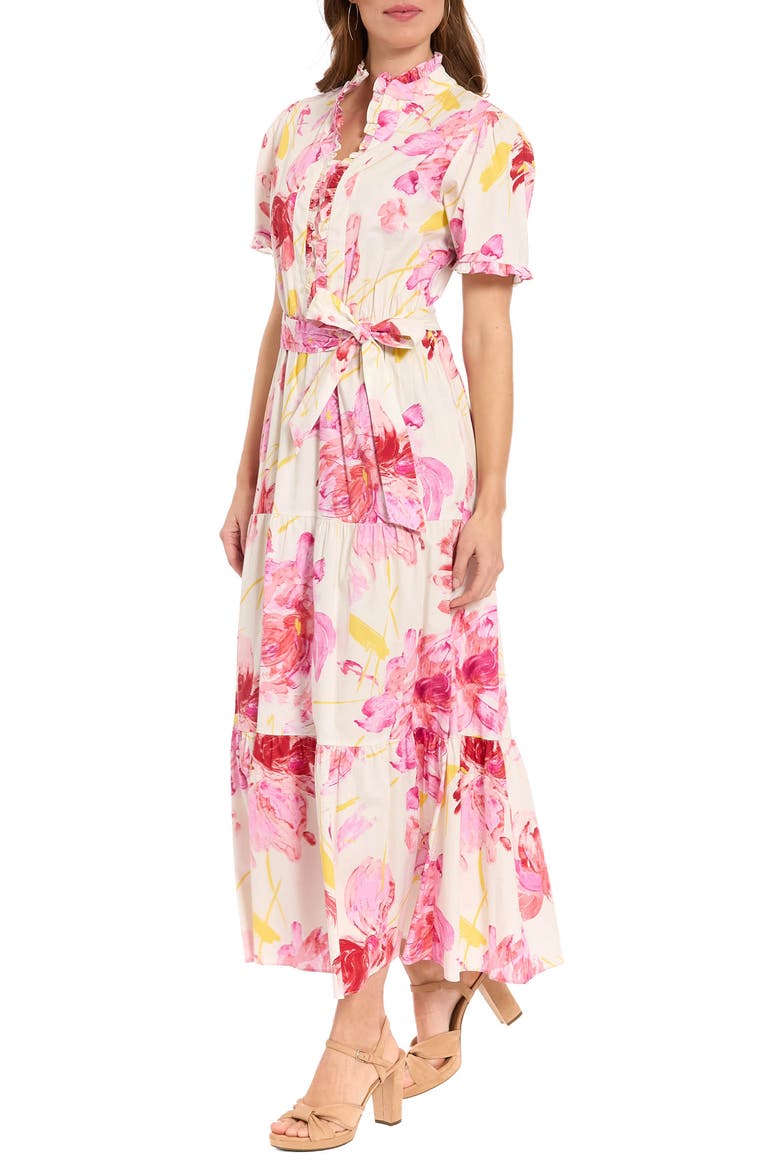 Ruffle Neck Maxi Dress, Alternate, color, WHITE/ PINK