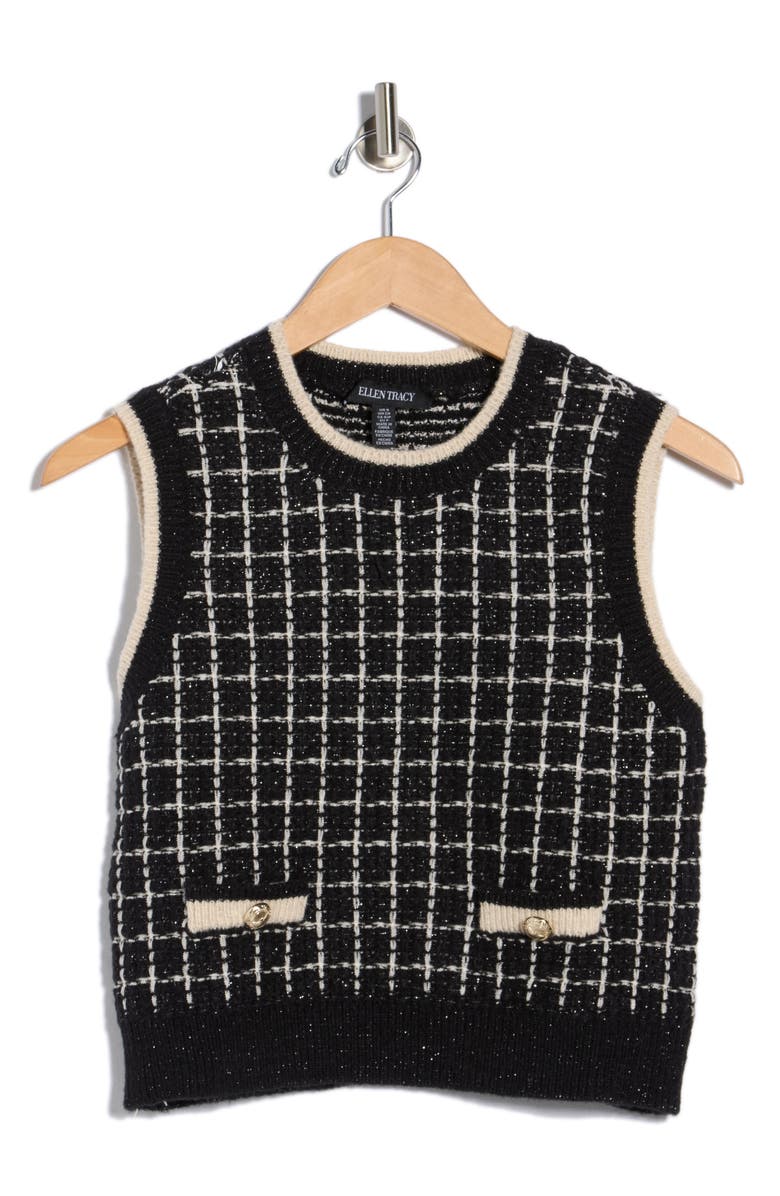 Ellen Tracy Plaid Stitch Vest, Alternate, color, Black Check