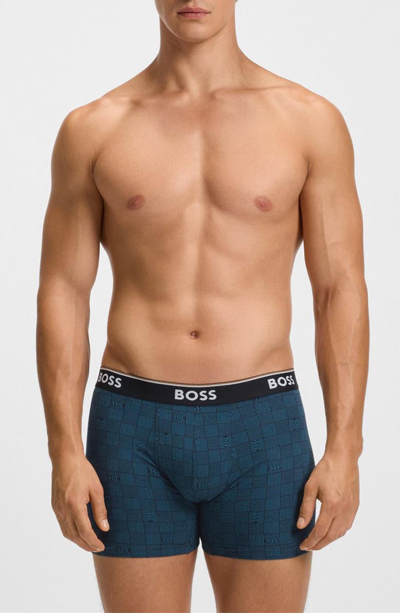BOSS Assorted 3-Pack Power Stretch Cotton Boxer Briefs, Alternate, color, Blue Multi