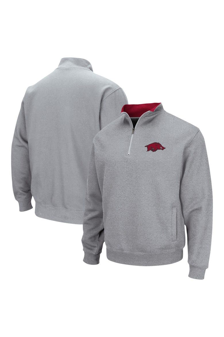 Men's Colosseum Heathered Gray Arkansas Razorbacks Tortugas Team Logo Quarter-Zip Jacket, Main, color, Heather Gray