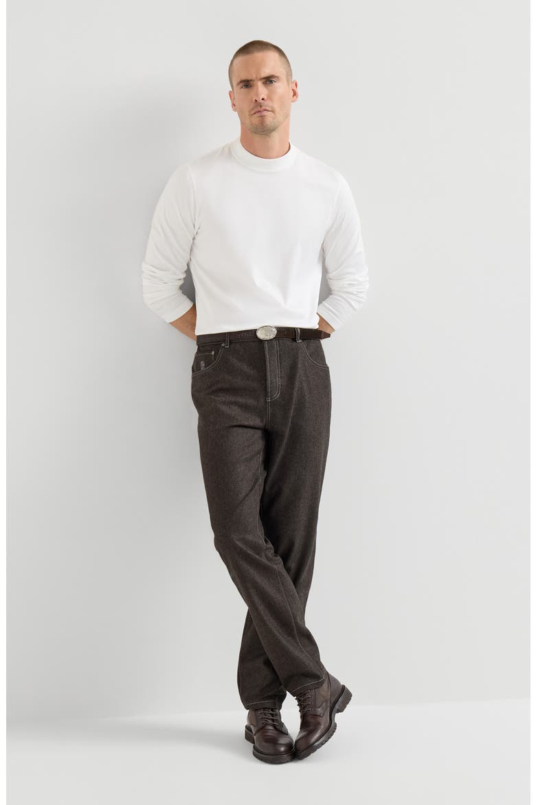 Virgin wool flannel five-pocket trousers, Alternate, color, Grey