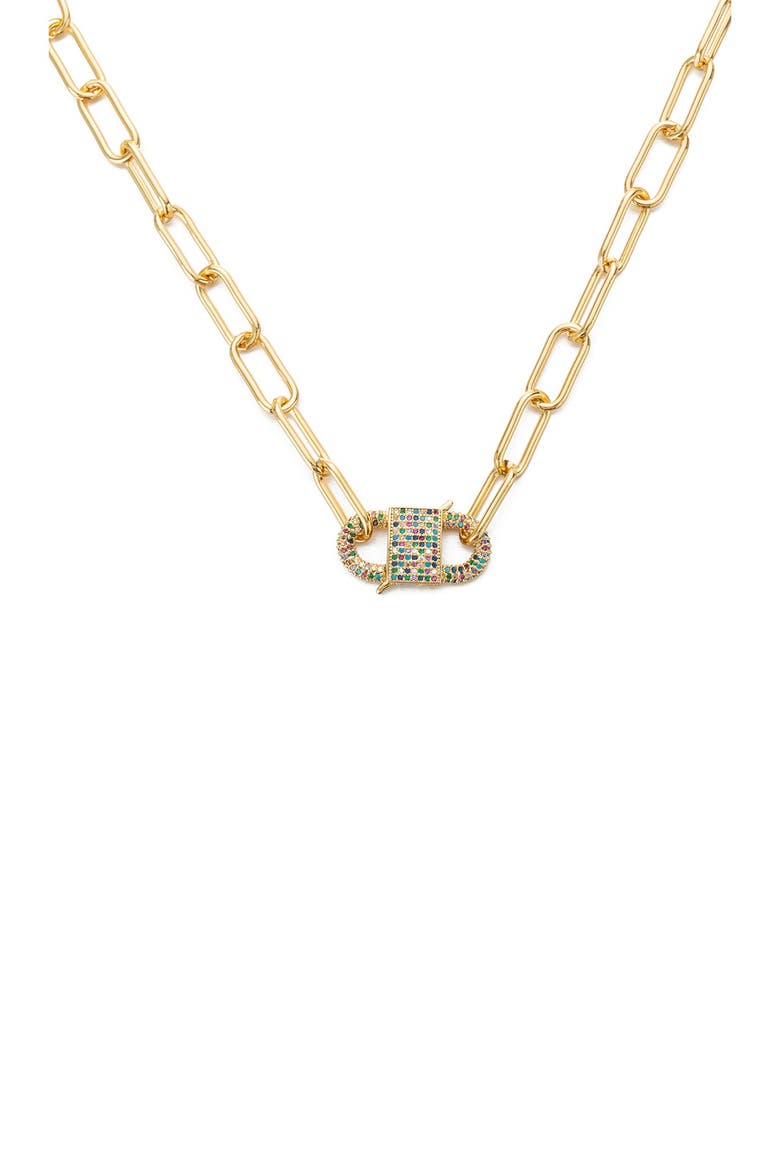 Golden Chain Link Necklace with CZ Crystal Pendant, Alternate, color, GOLD