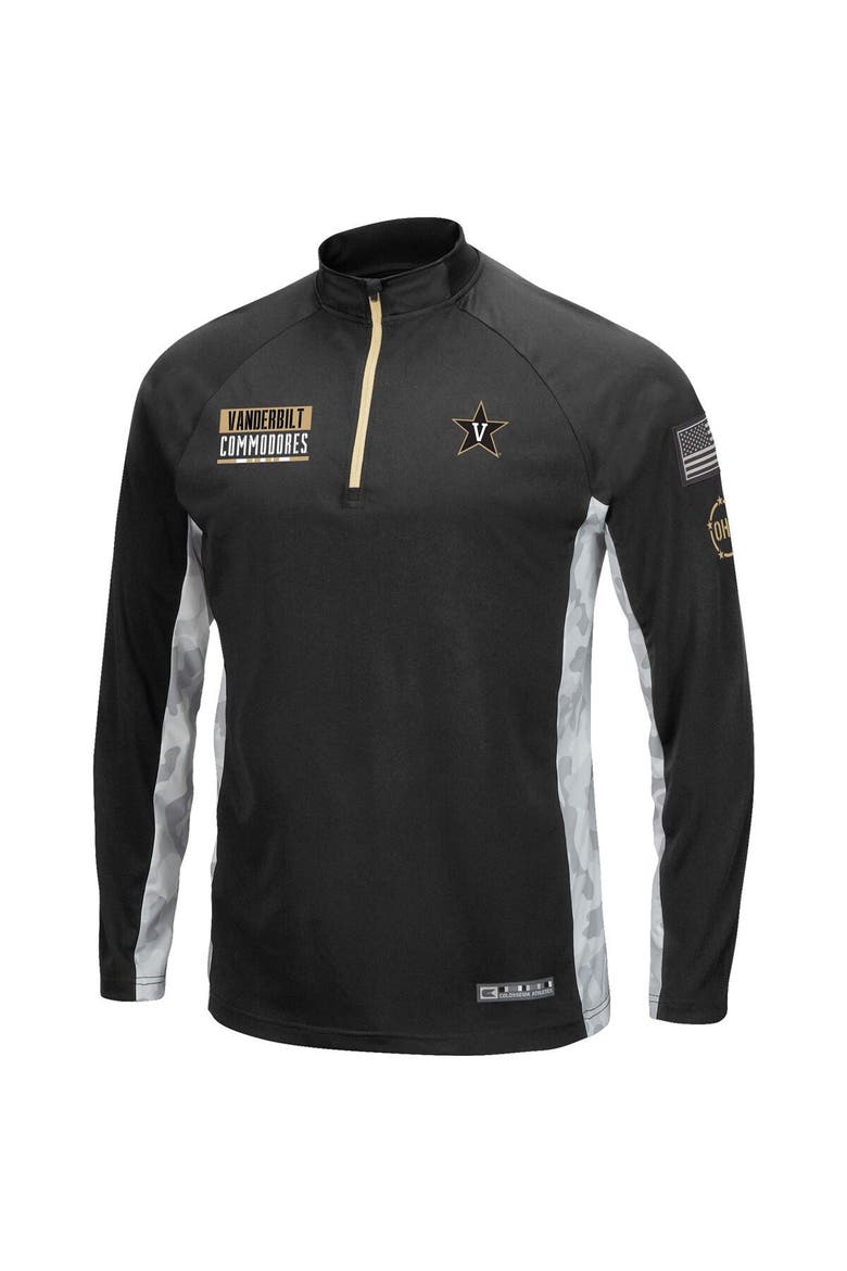 Men's Colosseum Black/Camo Vanderbilt Commodores OHT Military Appreciation Snow Cruise Raglan Quarter-Zip Top, Alternate, color, Black