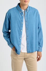 FRAME Solid Cotton Blend Denim Button-Down Shirt