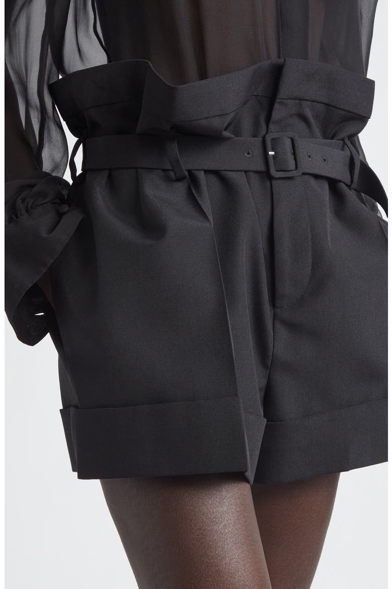 Paperbag Waist Mohair & Wool Shorts, Alternate, color, NOIR