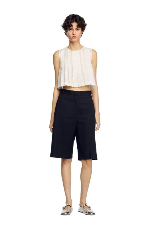 Linen-blend Bermuda shorts