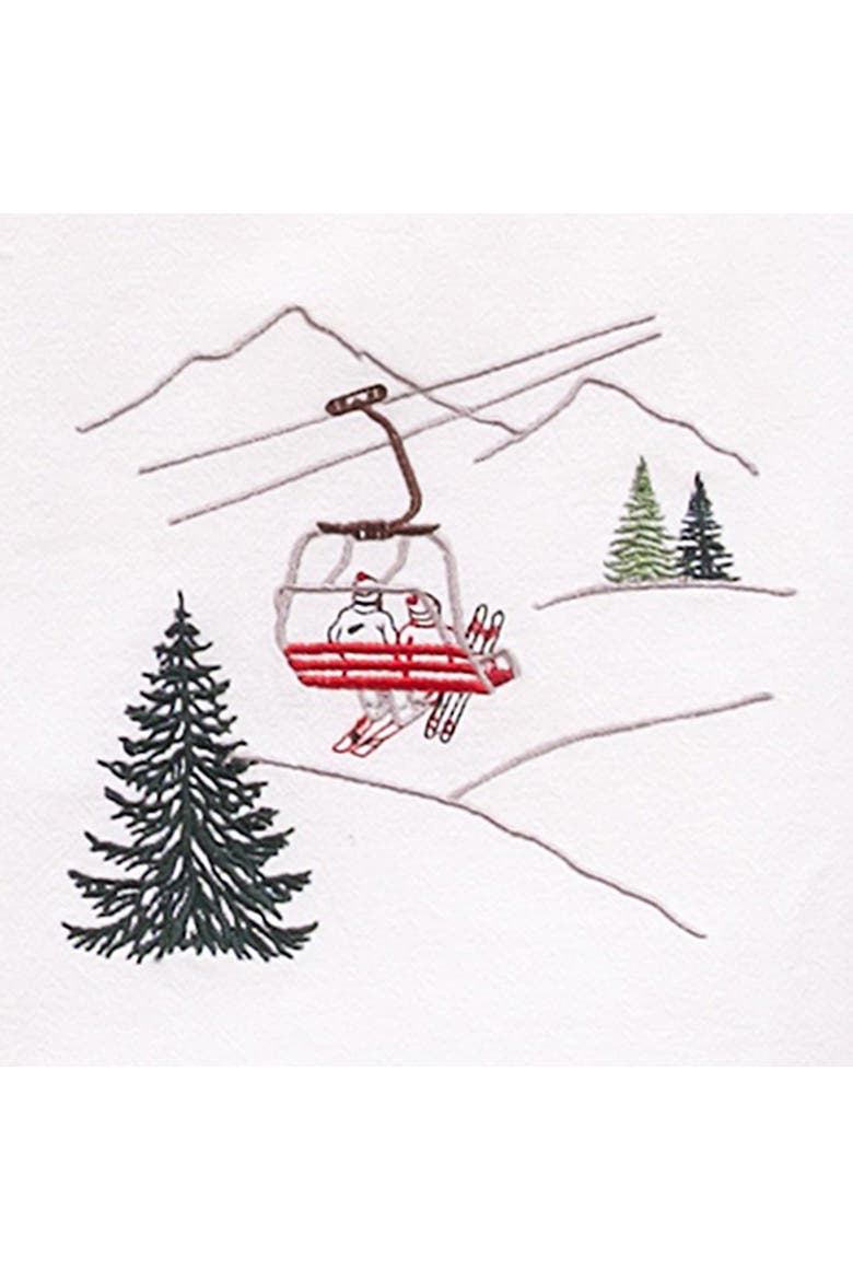 Ski Lift Winter Sports Cabin and Lodge Christmas Towel, Alternate, color, White