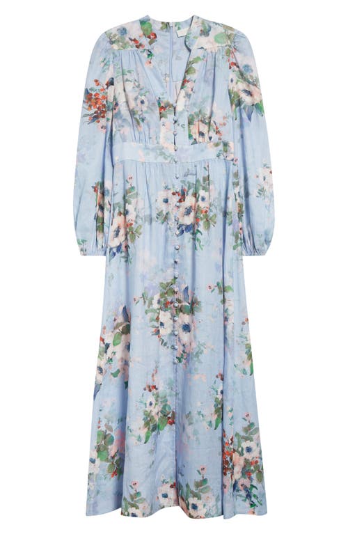 Zimmermann Everley Midi Light Blue Multicolor Dress In Light Blue Watercolour Floral