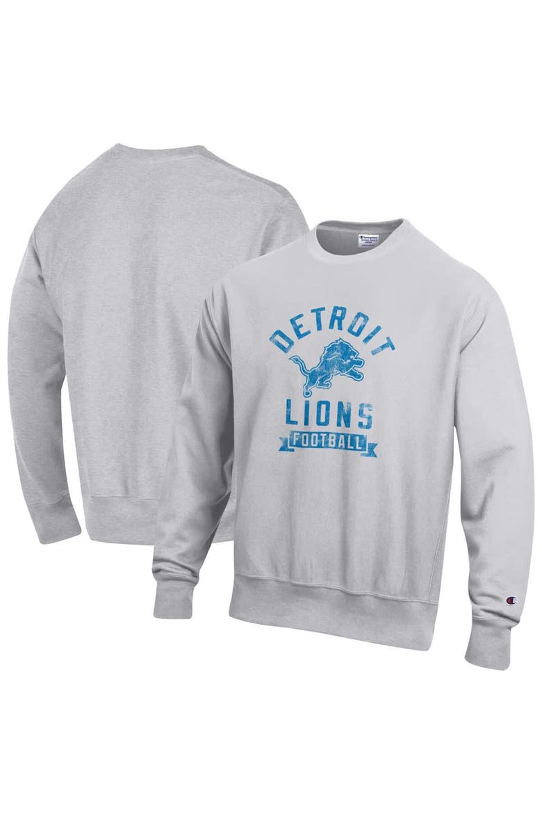 Men's Champion  Heather Gray Detroit Lions Reverse Weave Fleece Pullover Sweatshirt, Main, color, Heather Gray