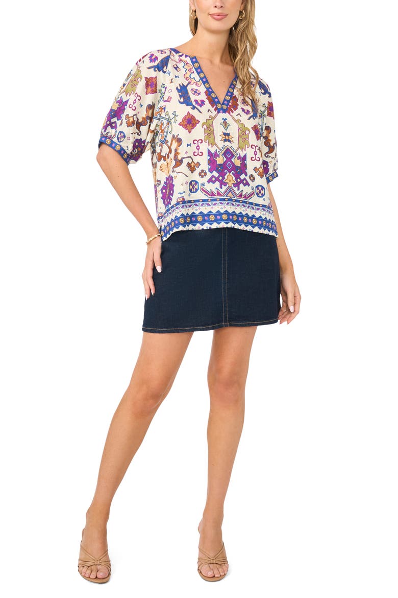 Printed Puff Sleeve Top, Alternate, color, NEW IVORY