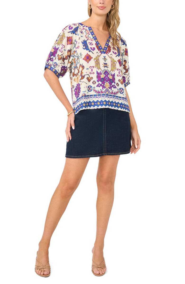 Vince Camuto Printed Puff Sleeve Top, Alternate, color, New Ivory