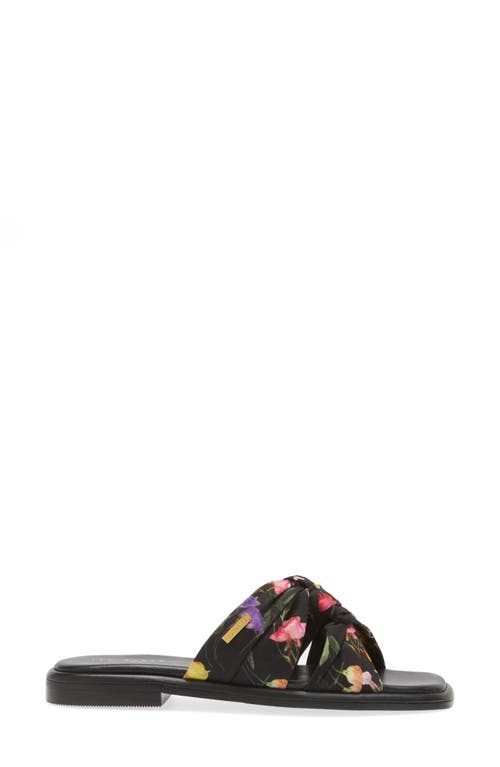 Ted Baker Womens Black Ashni Floral-print Twist-knot Cotton Sandals