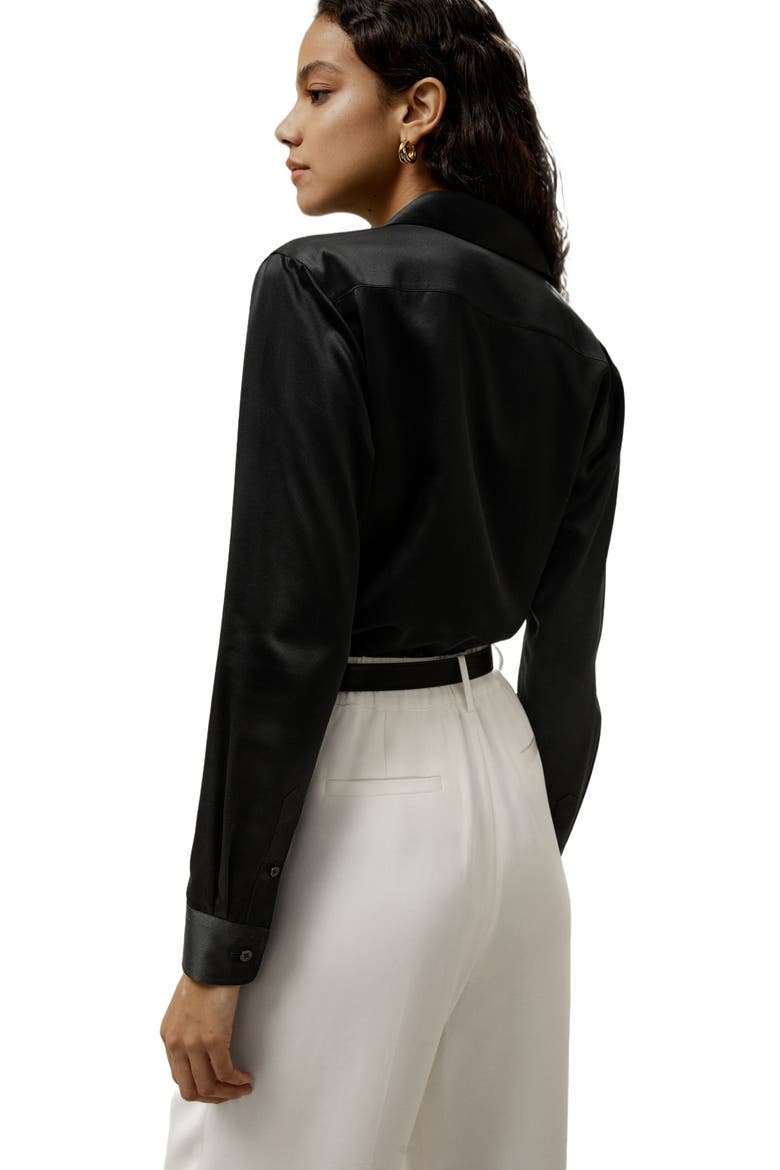 Women's Tailored Button Down Silk Shirt, Alternate, color, Black