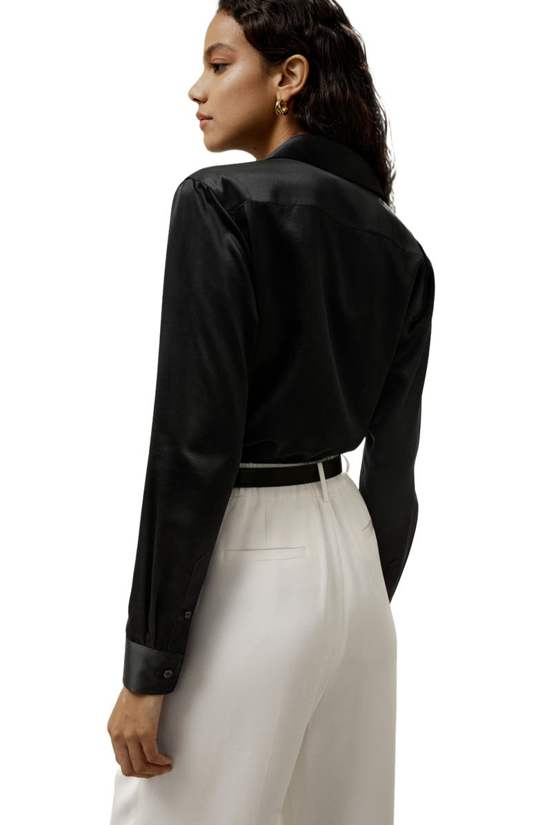 Lilysilk Tailored Button Down Silk Shirt, Alternate, color, Black