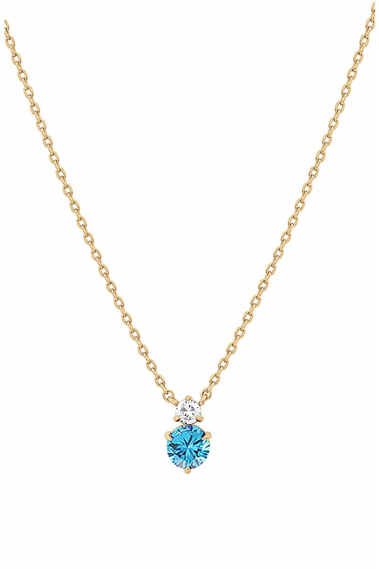 14k Gold Plated Deux Birthstone Necklace Personalized Trendy Gift Idea, Main, color, Aquamarine/March