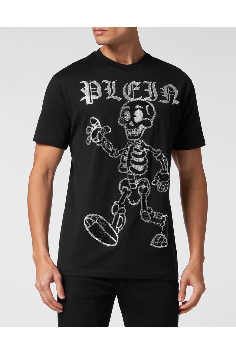 T-Shirt Round Neck Ss Skeleton Men, Main, color, black