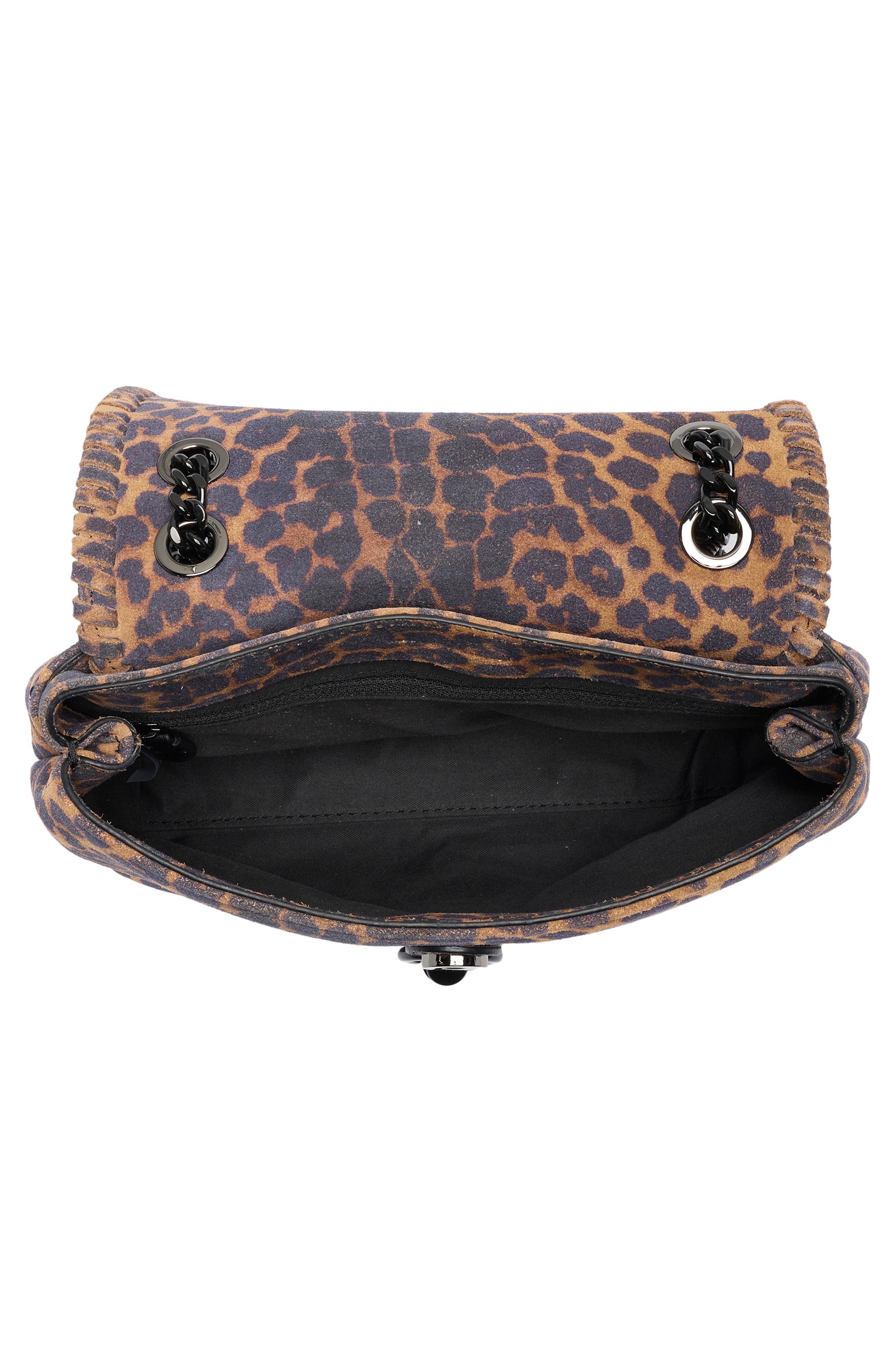 Rebecca Minkoff Edie Whipstitch Suede Crossbody Bag, Alternate, color, Leopard