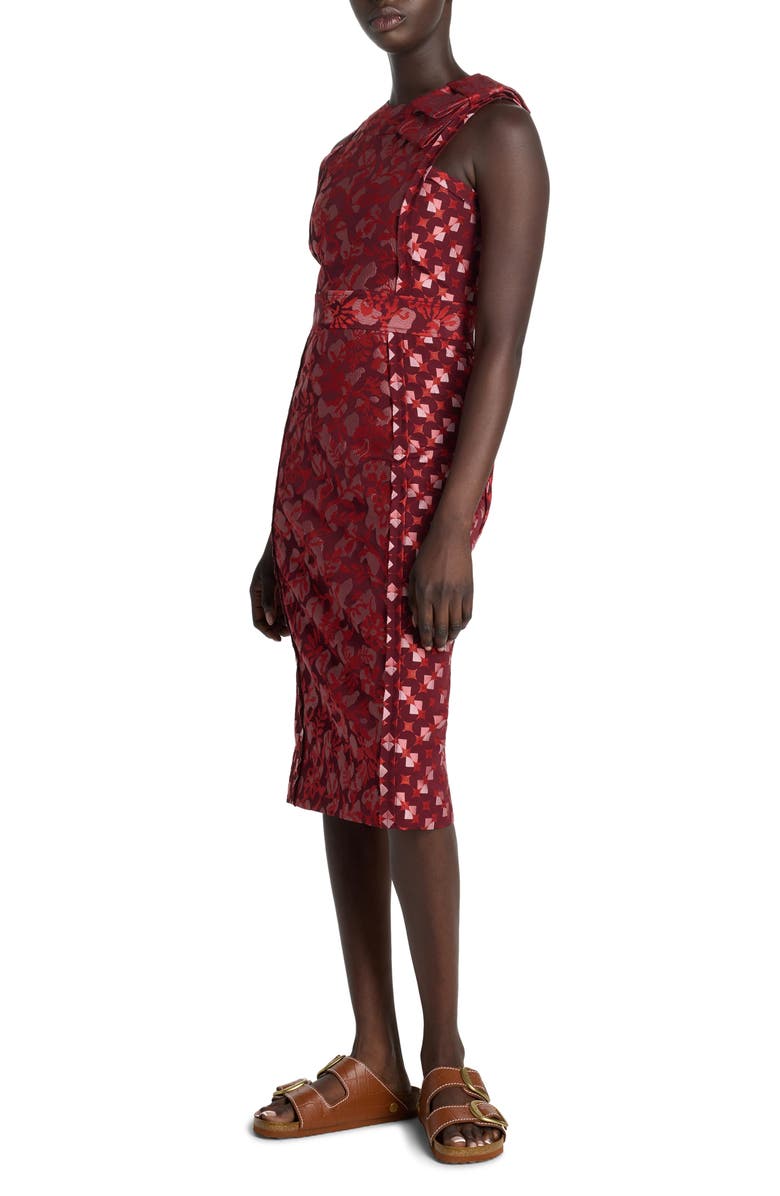 ST. JOHN Floral Geometric Bow Jacquard Dress, Alternate, color, Cranberry Multi