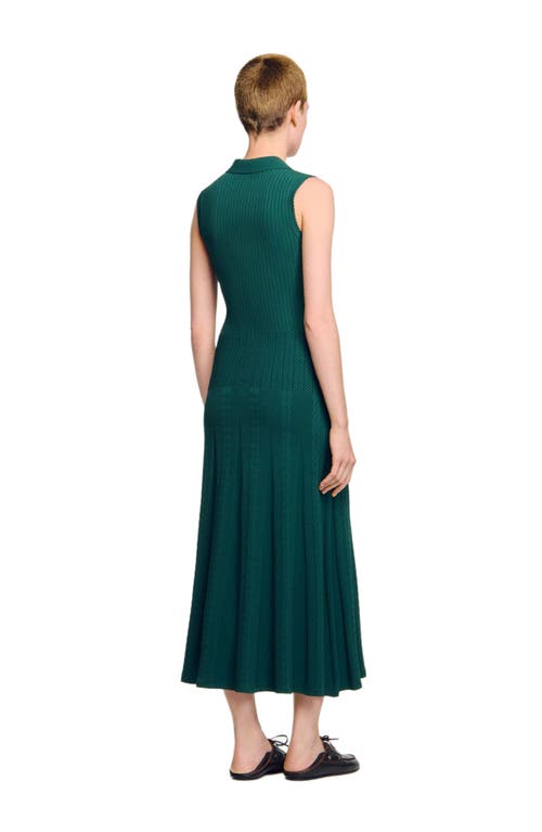 Sandro Womens Polo-collar Button-down Stretch-knit Midi Dress Dark Green In Green
