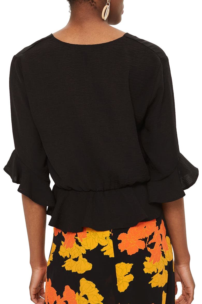 Twist Peplum Hem Top, Alternate, color, SOLID BLACK