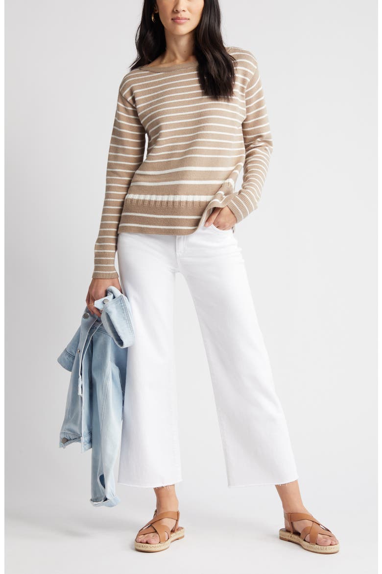 Stripe Boatneck Sweater, Main, color, TAN COBBLESTONE- IVORY STRIPE