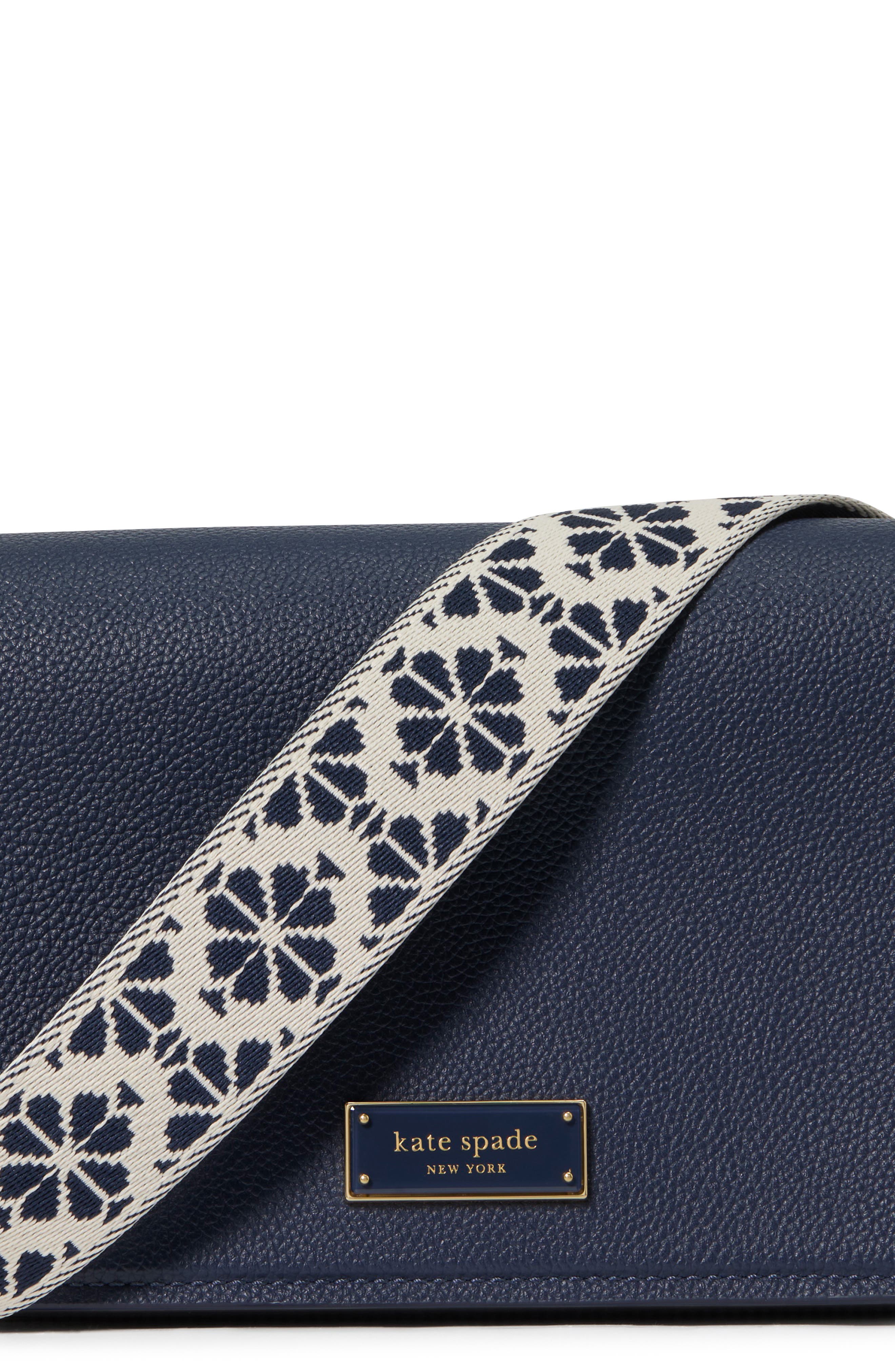 Kate Spade New York small liv pebble leather flap crossbody bag, Alternate, color, Parisian Navy