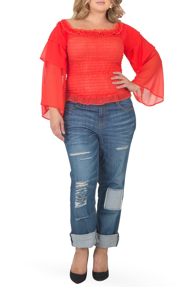 Tiered Sleeve Smocked Top, Alternate, color, TIGERLILY