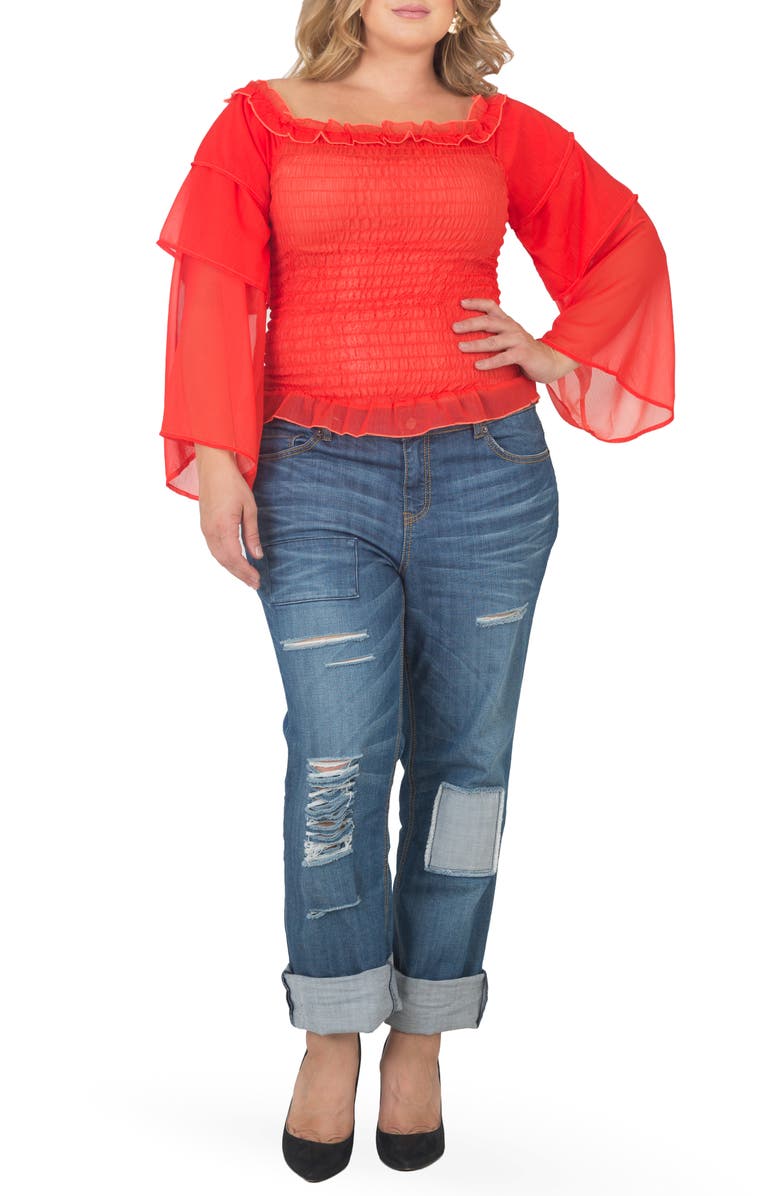 Standards & Practices Tiered Sleeve Smocked Top, Alternate, color, Tigerlily