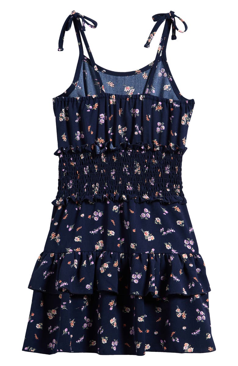 Ava & Yelly Kids' Floral Print Tiered Dress, Alternate, color, Navy Floral