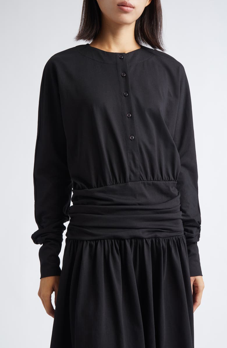 renaissance renaissance Joni Gathered Long Sleeve Jersey Dress, Alternate, color, Black