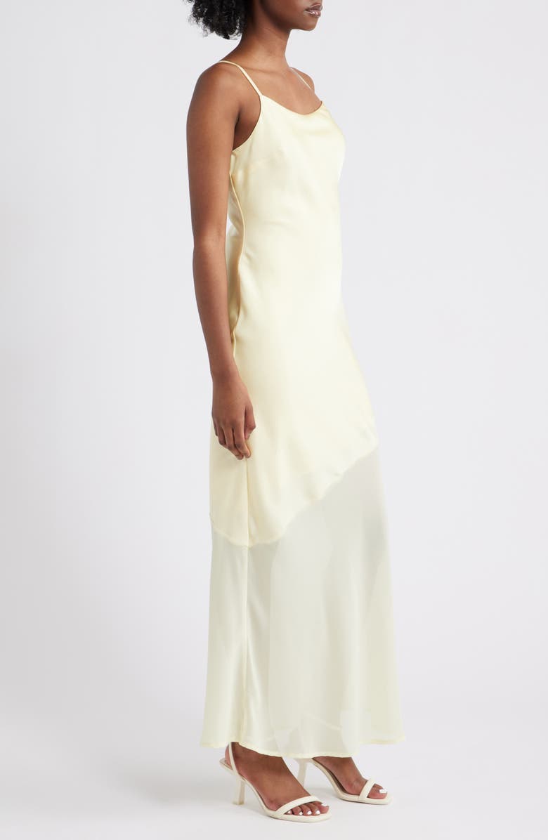 Rare London Mixed Media Satin & Chiffon Slipdress, Alternate, color, Butter