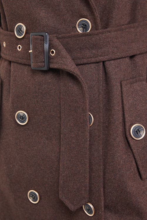 Warehouse Wool Mix Belted Trench Coat In Brown