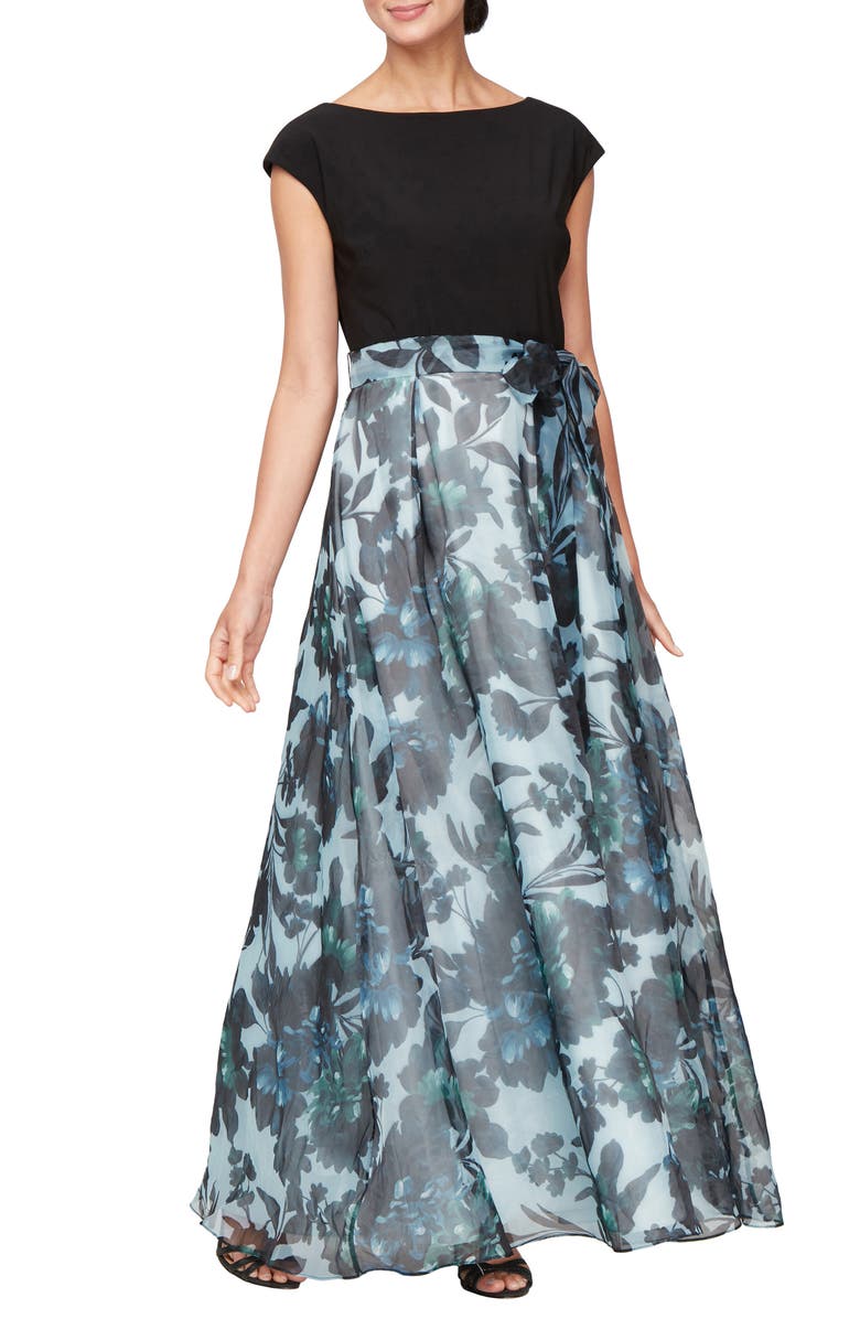 SL FASHIONS Organza Patterned Gown, Main, color, 