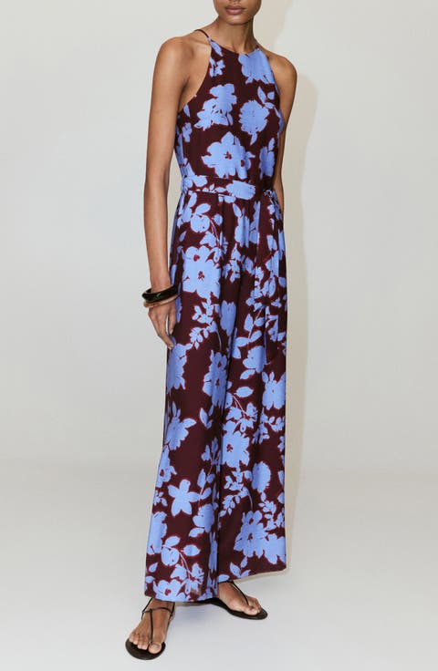 Print Belted Sleeveless Jumpsuit