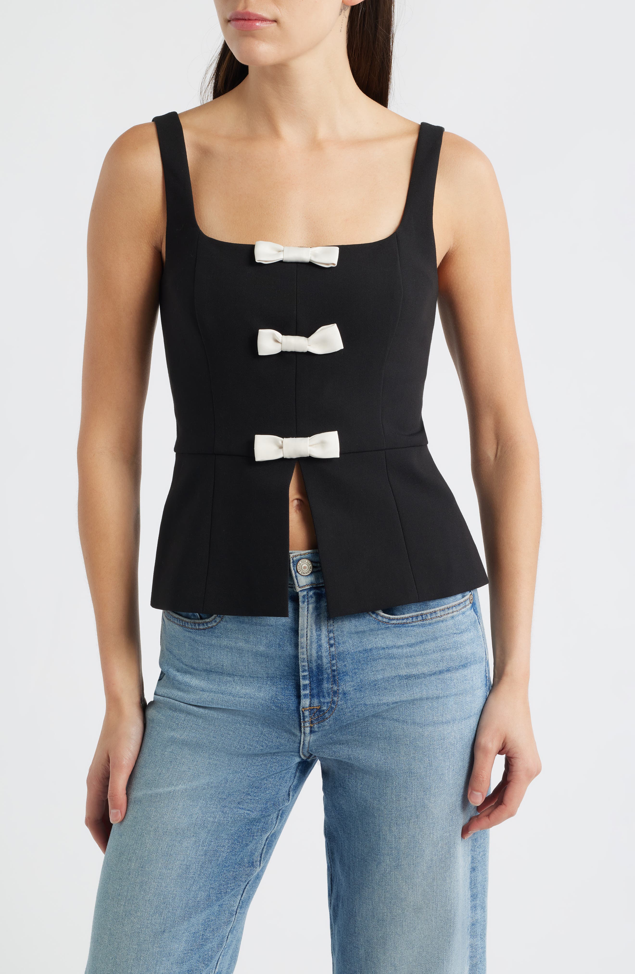 Azra Bow Sleeveless Peplum Top