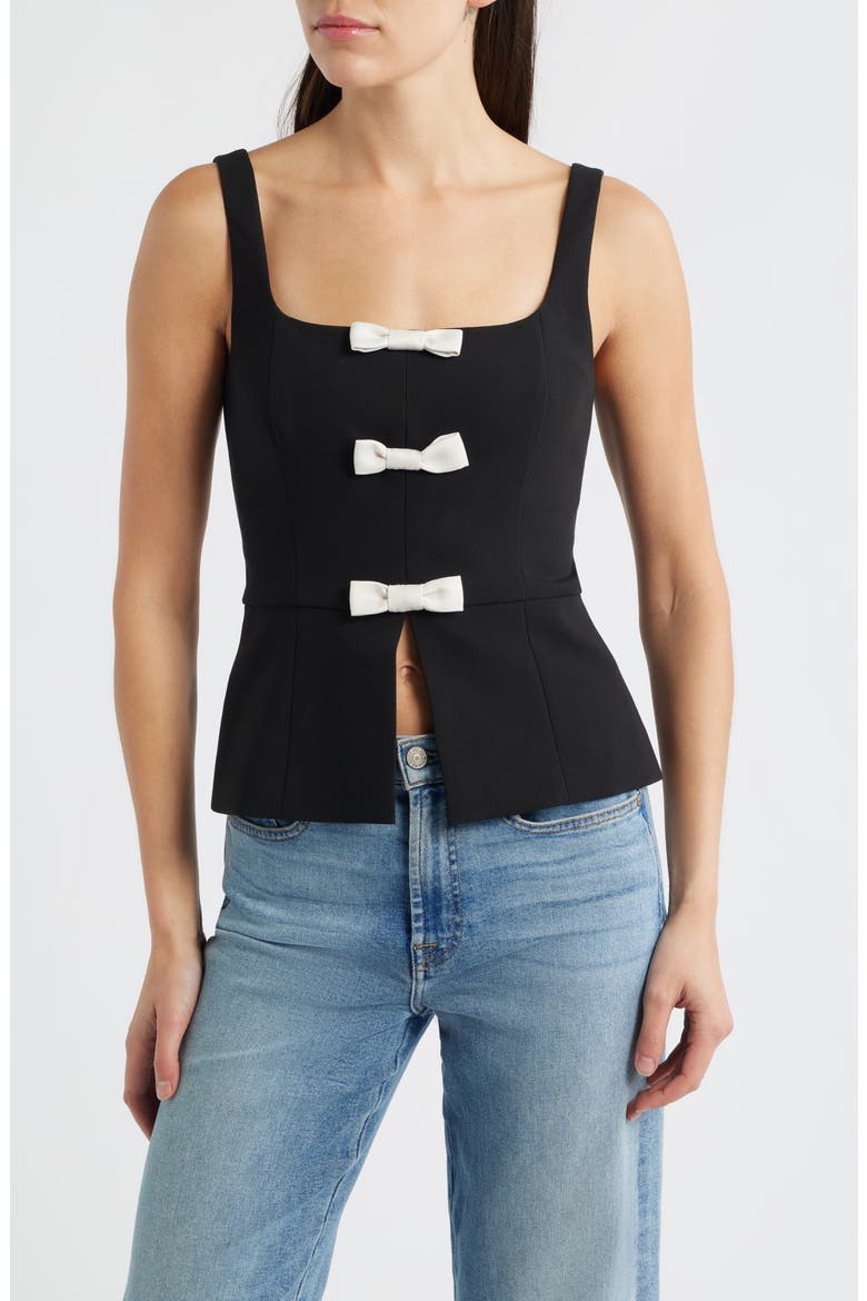Azra Bow Sleeveless Peplum Top, Main, color, BLACK-PORCELAIN CREAM