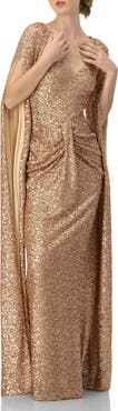 IVONNE Long Sleeve V-Neck Sequin Evening Dress with Slit