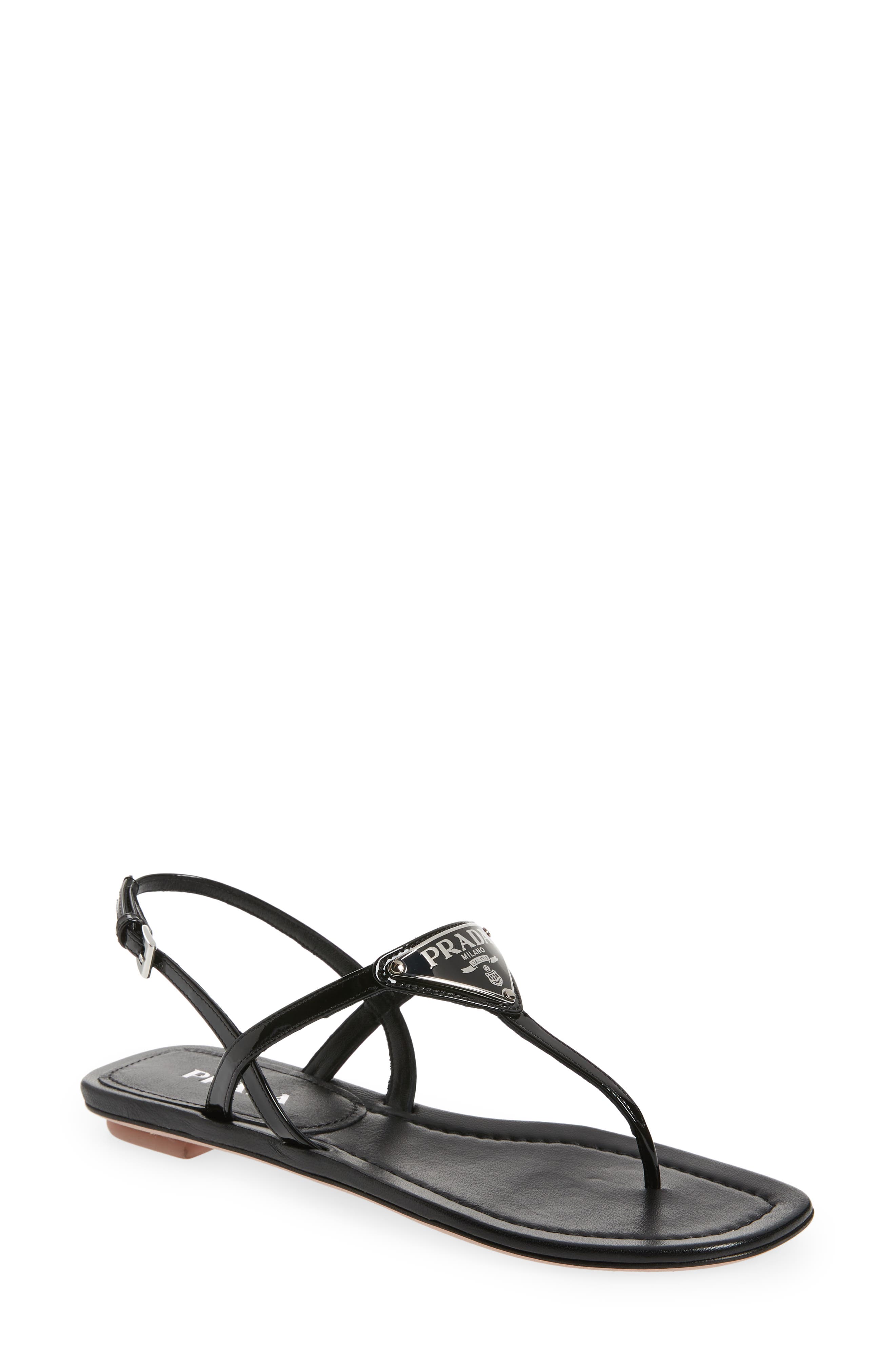 Prada Triangle Logo Sandal, Main, color, 