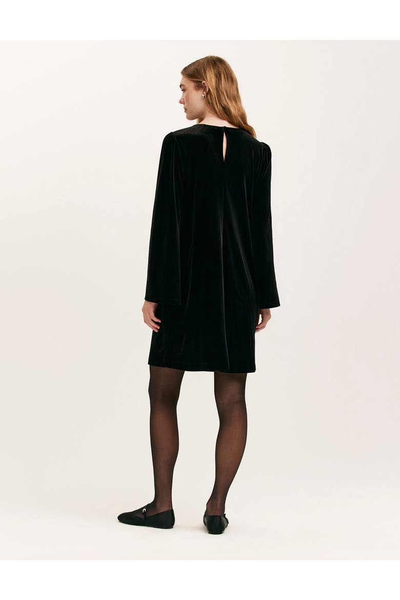 Hattie Velvet Round Neck Short Dress, Alternate, color, Black