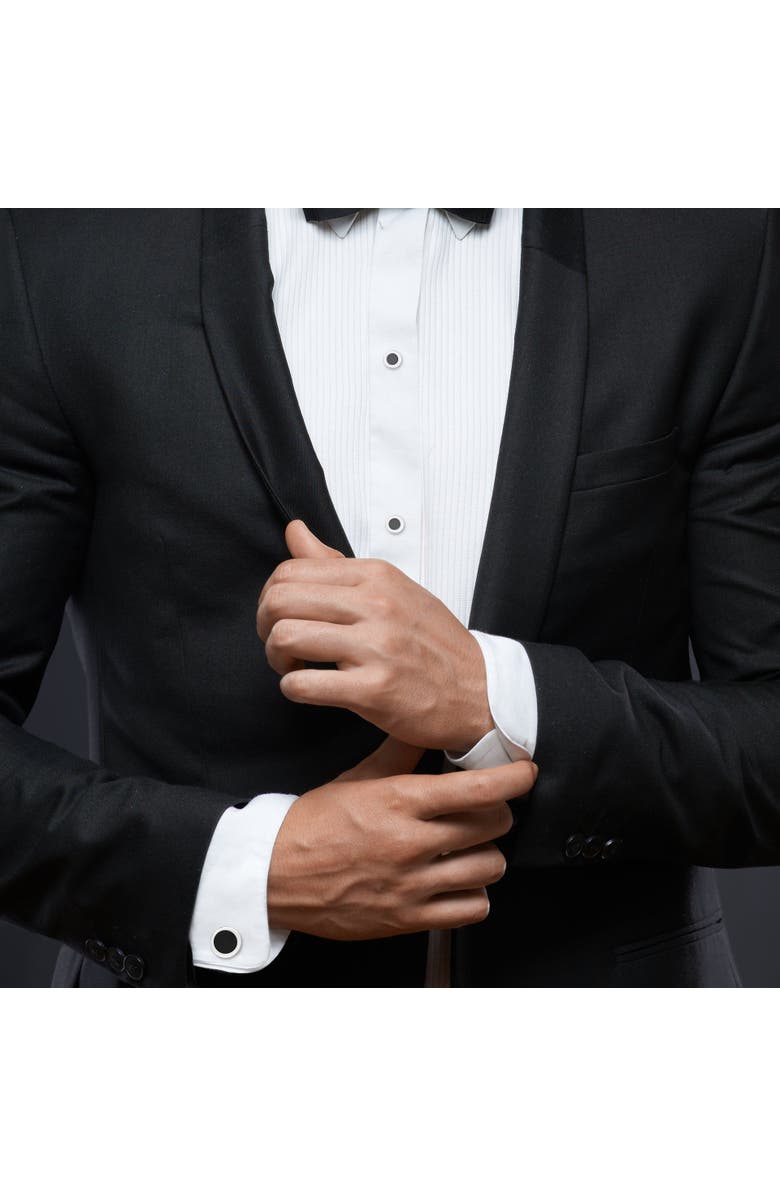 Jan Leslie Round Gemstone Inlay Sterling Cufflinks & Studs, Alternate, color, Black