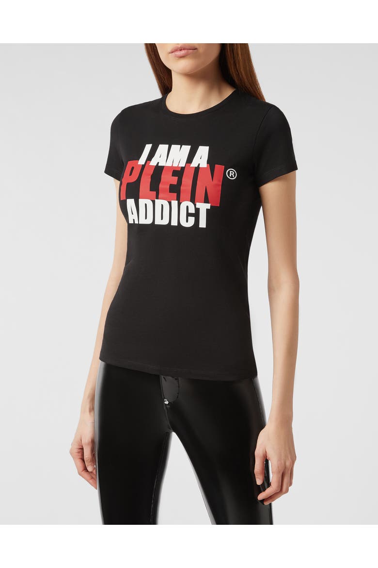 T-Shirt Round Neck Statement Women, Main, color, black