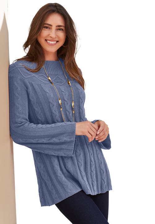Jessica London Cable Sweater Tunic In Blue