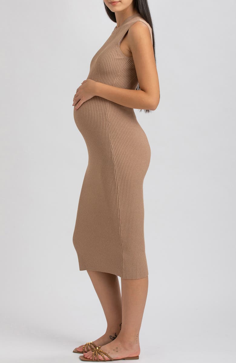 PIETRO BRUNELLI MATERNITY Rib Crewneck Maternity Sweater Midi Dress, Alternate, color, Brown