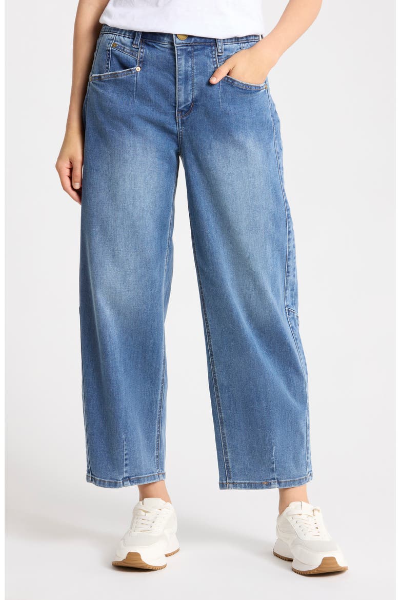 High Waist Crop Barrel Leg Jeans, Main, color, MID BLUE ARTISINAL